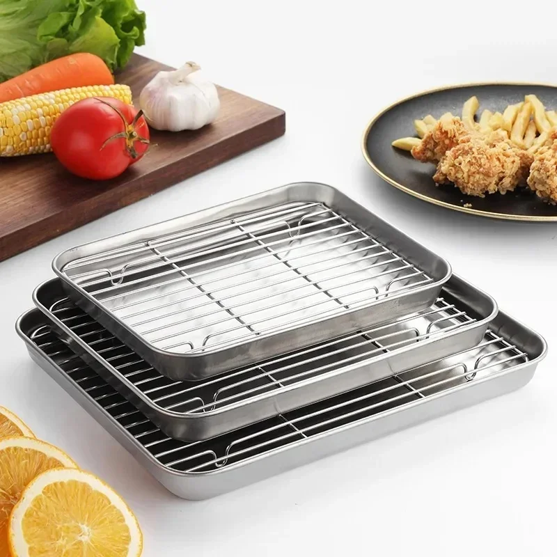 Kitchen Baking Rack - ถาดอบสแตนเลสพร้อมชั้นวางลวดเค้กอบบาร์บีคิวกระทะถาดแผ่นเตาอบบราวนี่ชั้นวางทําอาหารย่างย่างเครื่องมือ