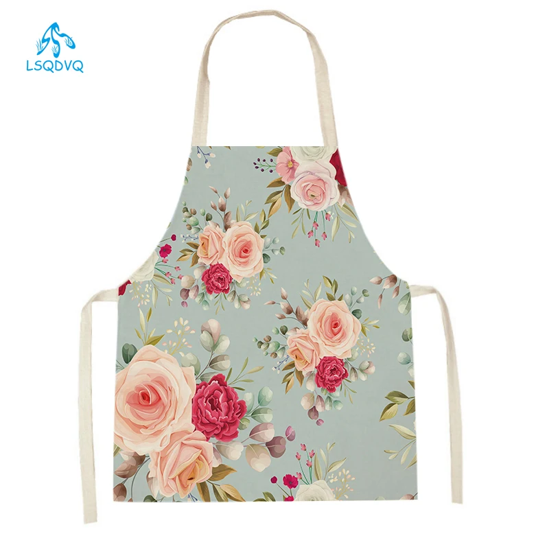 Baking Kitchen Kids - ดอกไม้ที่มีสีสันรูปแบบผ้ากันเปื้อนครัวผู้ใหญ่เด็กแขนกุดผ้าลินินผ้ากันเปื้อนทําอาหารเครื่องมือทําความสะอาดบ้านเบเกอรี่ผ้ากันเปื้อนกันเพรียง