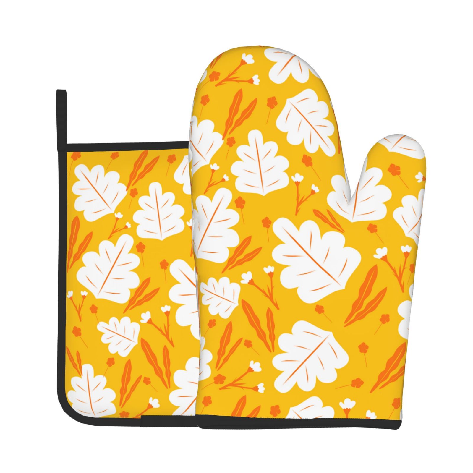 Kitchen Baking Gloves - Leaf เตาอบ Mitts และผู้ถือหม้อชุด 2 ทนความร้อนไม่ลื่นถุงมือครัวแผ่นร้อนสําหรับทําอาหาร