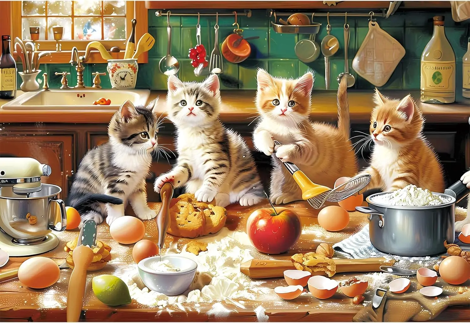 Baking Kitchen Kids - จิ๊กซอว์รูปแมวน่ารักในครัว 1000 300 ชิ้น ของเล่นเสริมพัฒนาการสำหรับเด็ก ของขวัญวันเกิด