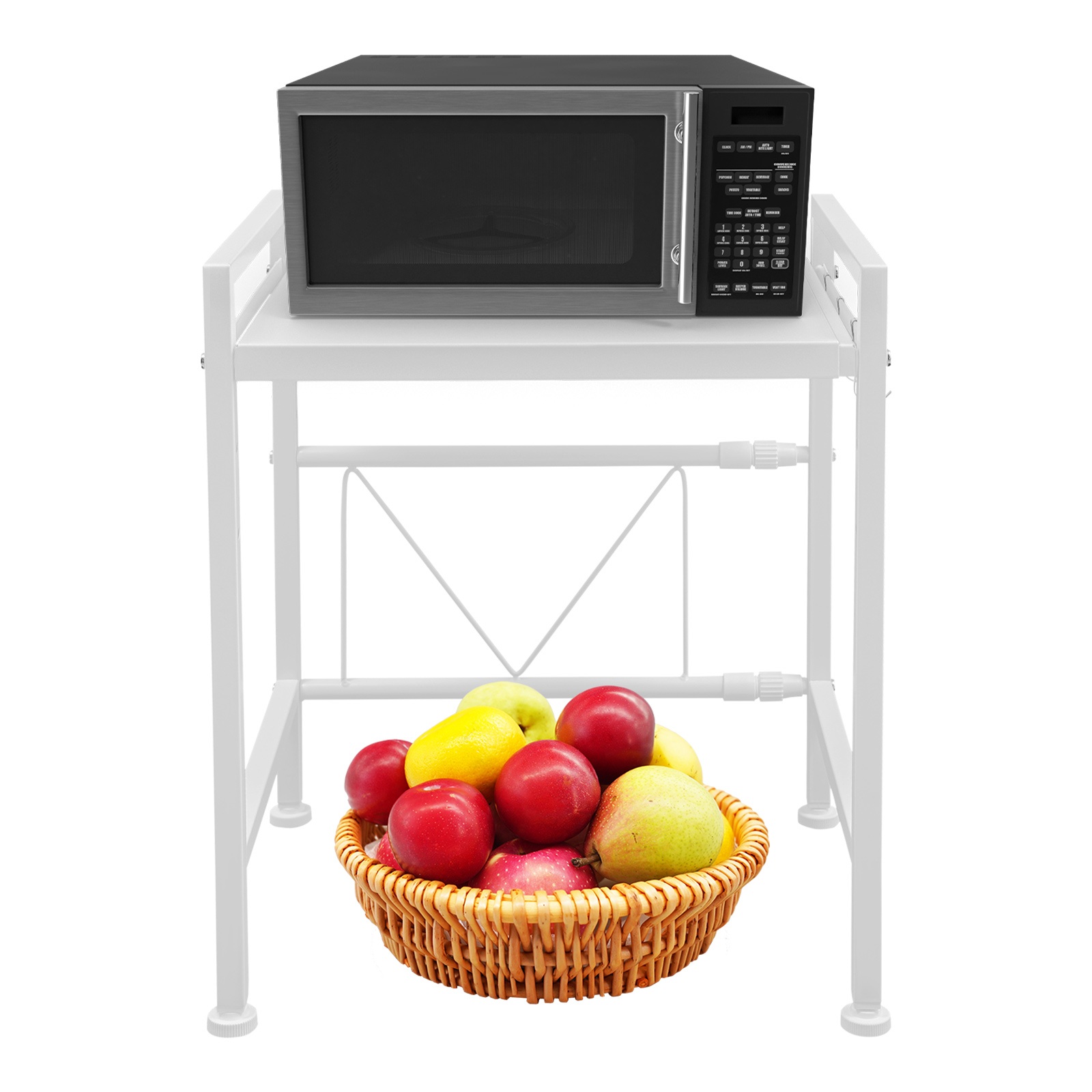 Kitchen Baking Rack - ชั้นวางไมโครเวฟแบบปรับขยายได้ สีขาว เคลือบสีอบ โครงเหล็กรูปตัว H รับน้ำหนักได้สูงสุด