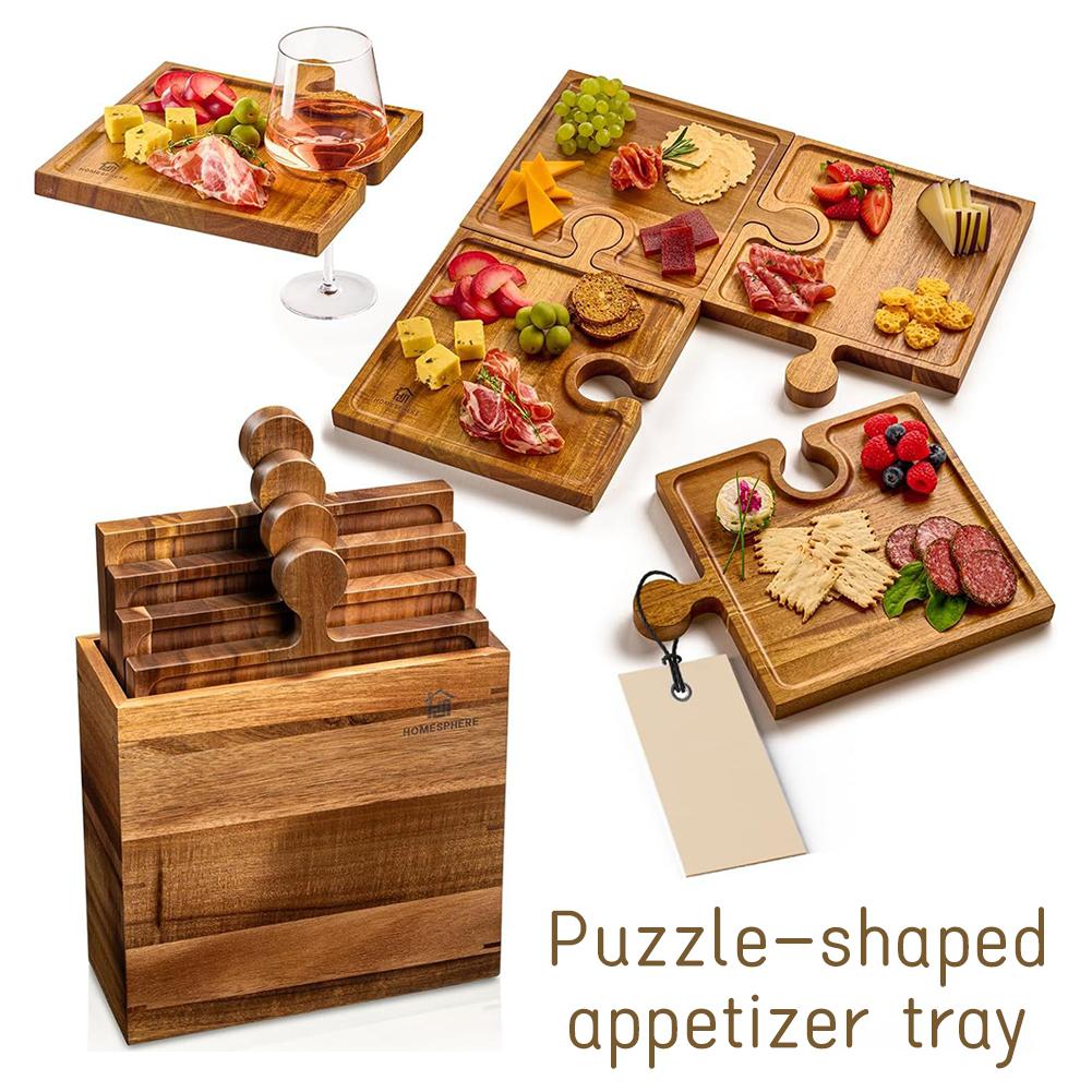 Kitchen Baking Kit - ถาดไม้รูปทรงตัวต่อสำหรับเสิร์ฟอาหารว่าง ชุด 4 ชิ้น แผ่นรองอาหารปรุงสุก แผ่นรองหั่นอาหารในครัว
