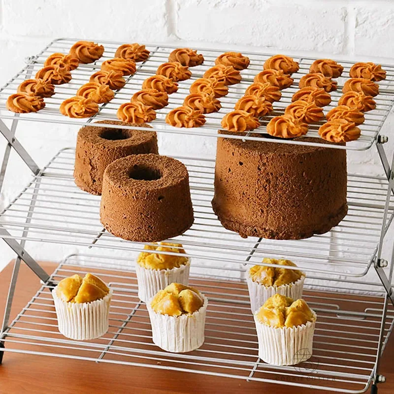 Kitchen Baking Rack - ชั้นวางเค้กแบบพับได้หลายชั้น ไม่ติดกระทะ ระบายความร้อนได้ดี อุปกรณ์อบขนม ประหยัดพื้นที่ อุปกรณ์ครัว