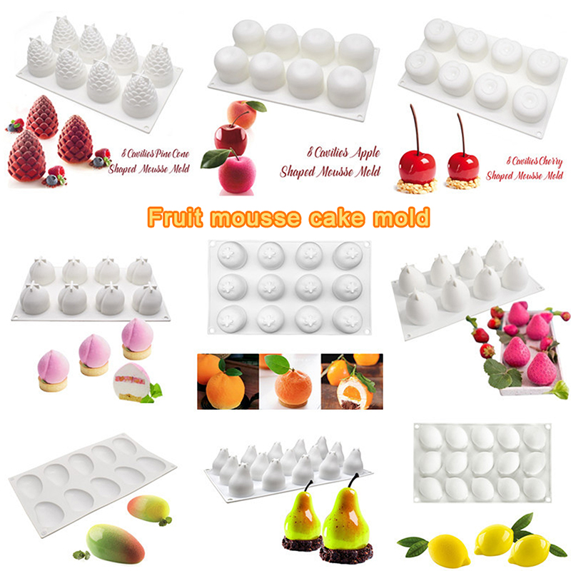 Silicone Cake Mold - แม่พิมพ์เค้กซิลิโคนเกรดอาหารรูปผลไม้หลากหลายแบบ (สับปะรด, พีช, สตรอว์เบอร์รี) สำหรับทำขนมอบและมูส ใช้งานง่าย