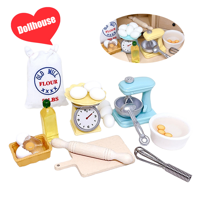 Kitchen And Baking - ชุดของเล่นจำลองครัวขนาด 1:12 ประกอบด้วย เครื่องตีแป้ง ไม้คลึงแป้ง เขียง
