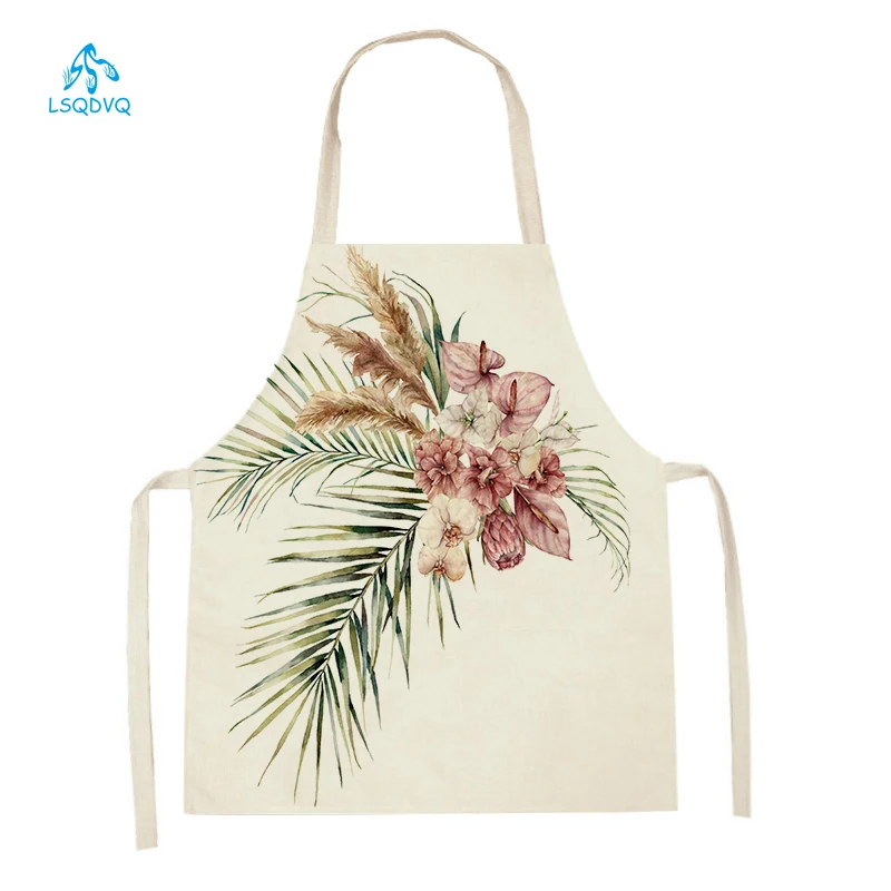 Baking Kitchen Kids - ดอกไม้รูปแบบพืชทําความสะอาดผ้ากันเปื้อนครัวในครัวเรือนผ้ากันเปื้อนทําอาหารอุปกรณ์เบเกอรี่ผ้าลินินผู้ใหญ่เด็กเอว Bibs