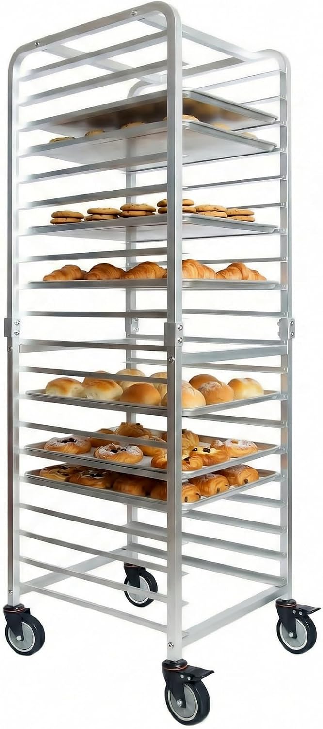 Kitchen Baking Rack - ชั้นวางถาดสแตนเลส 20 ชั้น พร้อมล้อเลื่อน รถเข็นเบเกอรี่แบบเคลื่อนที่ ชั้นวางขนมปังแบบเร็ว
