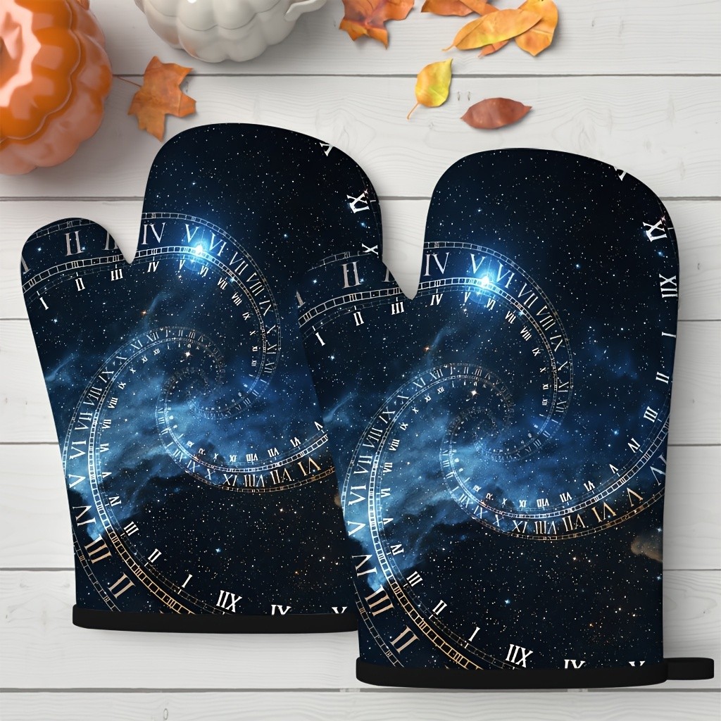 ถุงมือเตาอบลายนาฬิกาท้องฟ้าเต็ - Kitchen Baking Gloves บทวิจารณ์และราคา