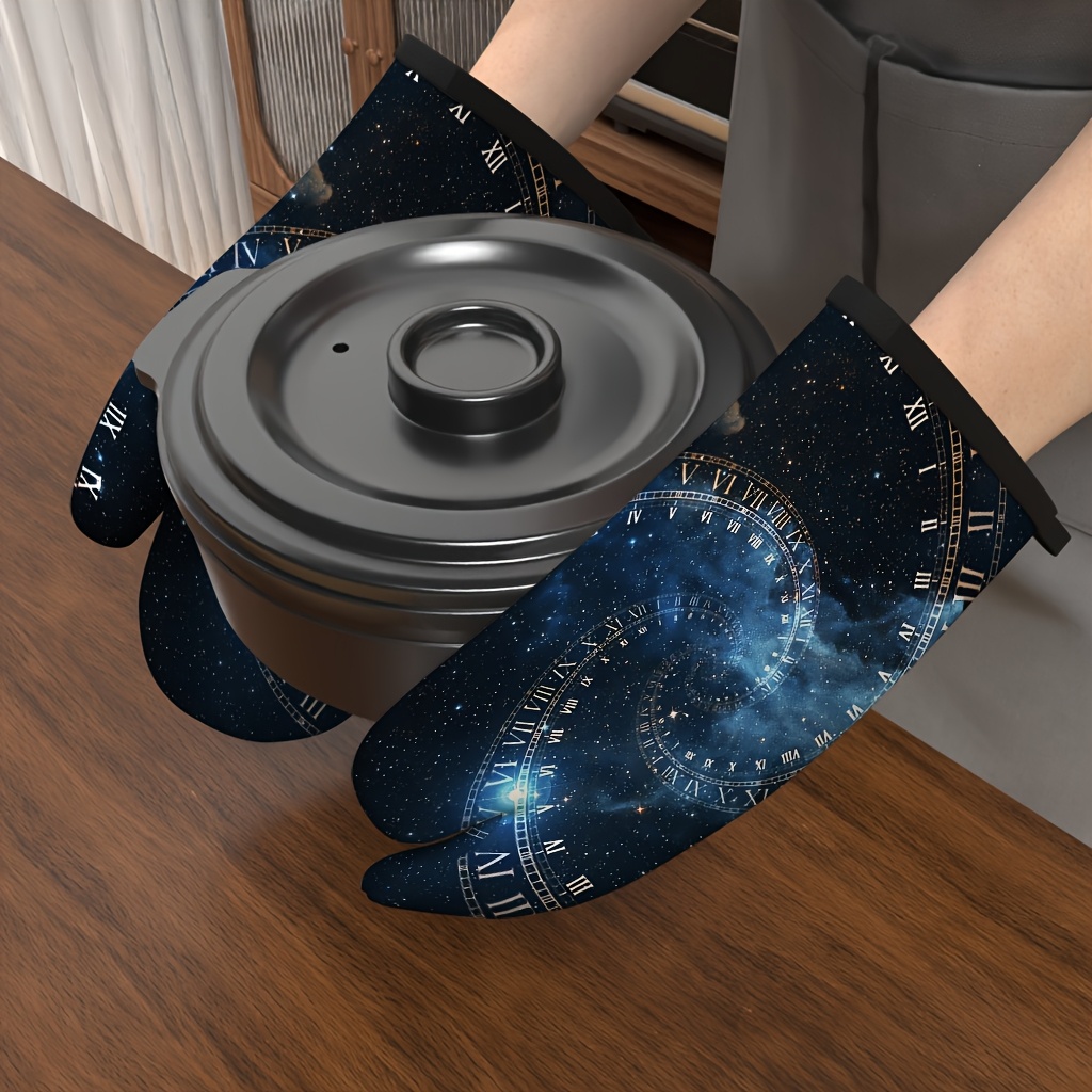 ถุงมือเตาอบลายนาฬิกาท้องฟ้าเต็ - Kitchen Baking Gloves บทวิจารณ์และราคา