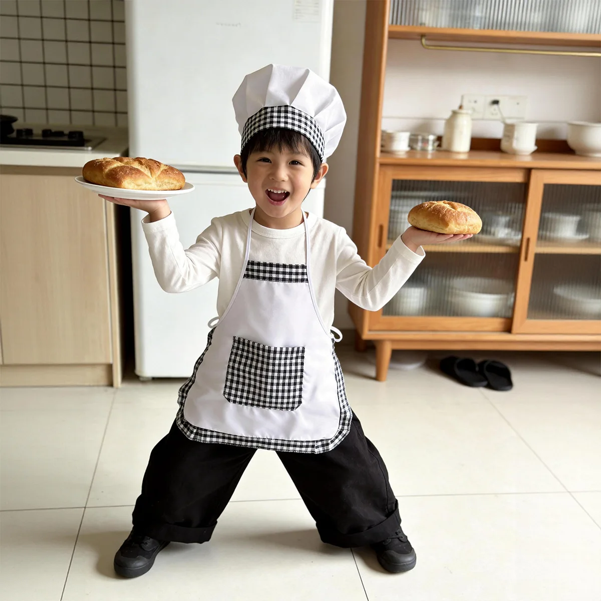 ชุดผ้ากันเปื้อนและหมวกเชฟลายตา - Baking Kitchen Set Up บทวิจารณ์และราคา